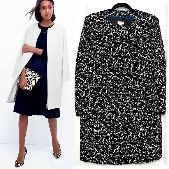 J CREW Abstract Graphic Print Woven Cotton Zip Up Jewel Neck Collarless Coat 4 - Picture 1 of 8